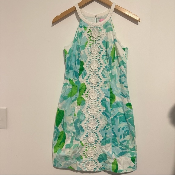 lilly pulitzer first impression blue and green floral halter top shift dress - Picture 1 of 8